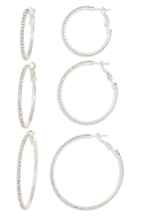 Set of 3 Crystal Hoop Earrings
