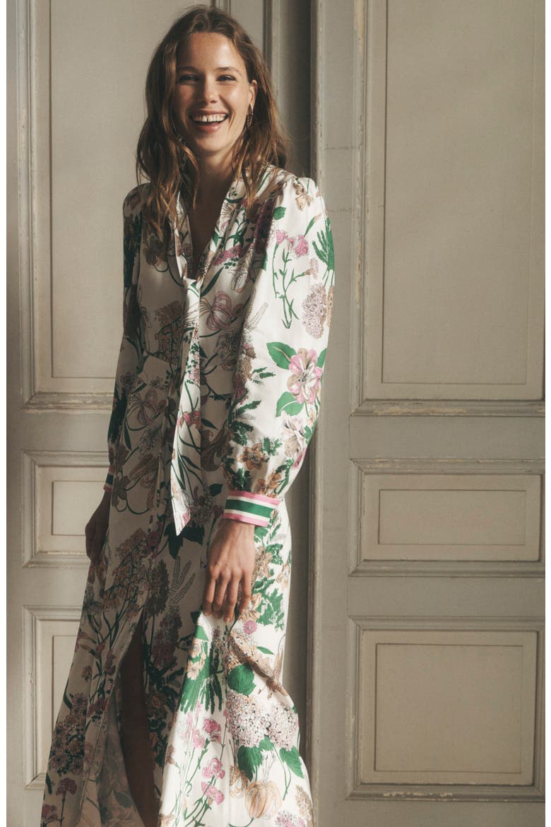Whimsical Flora Bow Detail Shirtdress, Alternate, color, WHIMSICAL IVORY FLORAL
