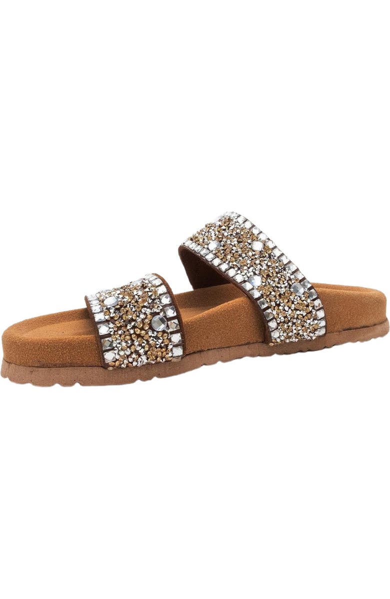 Forever & Always Shoes Jamie Leather Double Strap Slide Sandal with Stones, Alternate, color, Cognac Leather