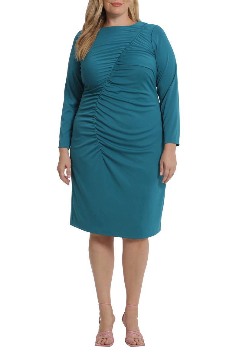 Ruched Long Sleeve Sheath Dress, Main, color, OCEAN DEPTHS