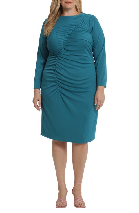 Ruched Long Sleeve Sheath Dress (Plus)