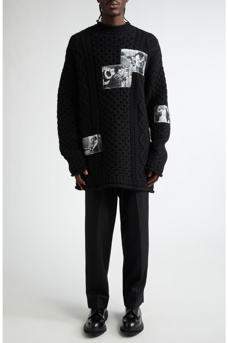 Joseph Szabo Photo Patch Wool Fisherman Sweater, Alternate, color, BLACK