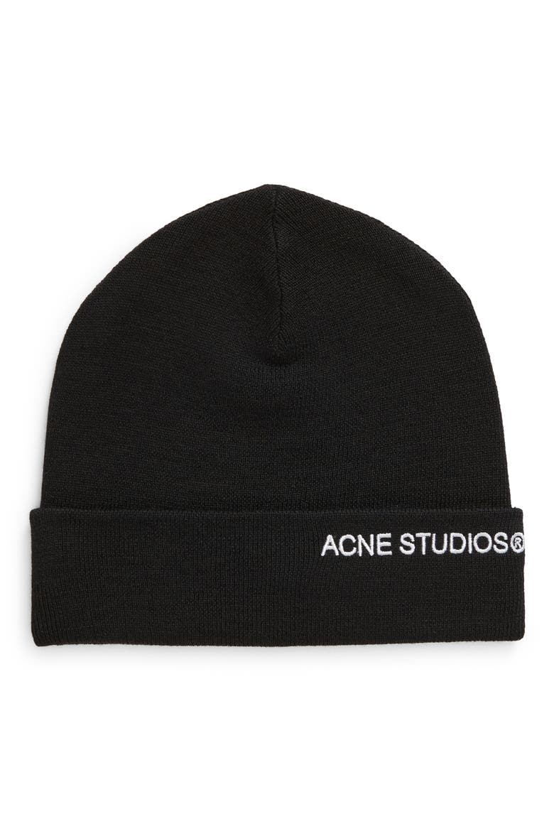 Embroidered Logo Wool Blend Beanie, Main, color, BLACK