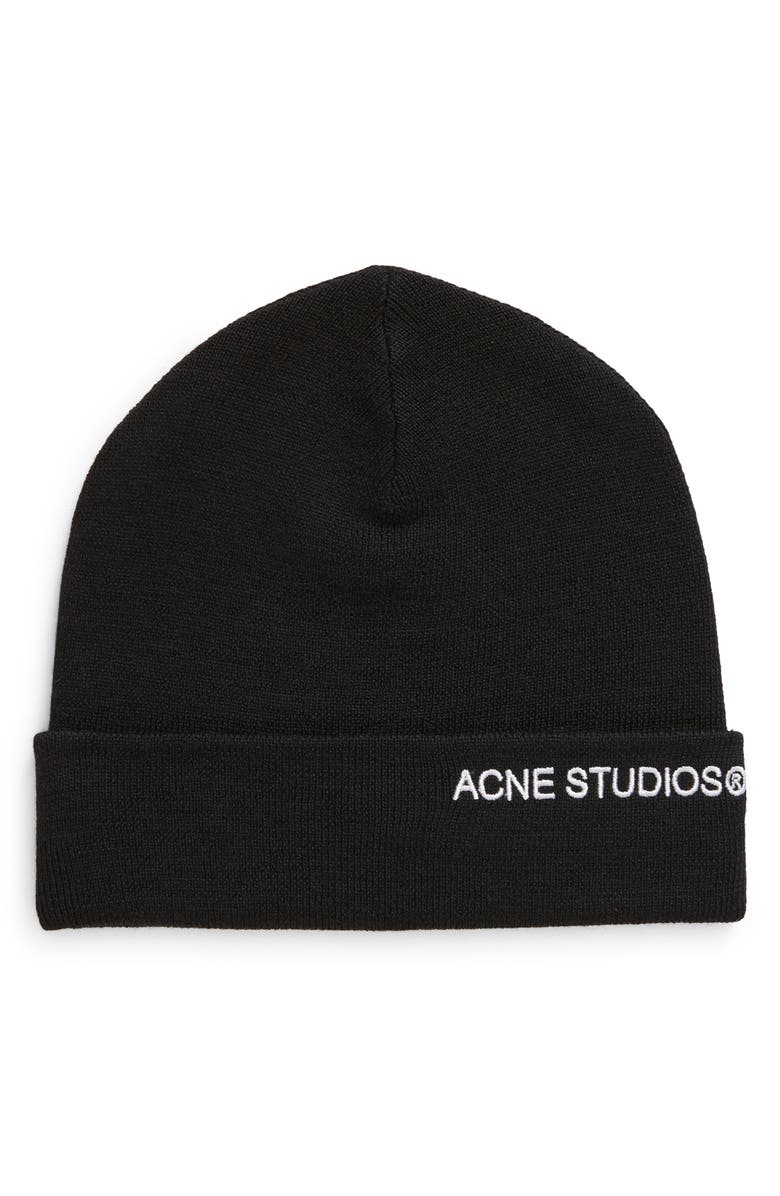 Acne Studios Embroidered Logo Wool Blend Beanie, Main, color,