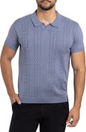 Spring + Mercer Cable Short Sleeve Johnny Collar Sweater