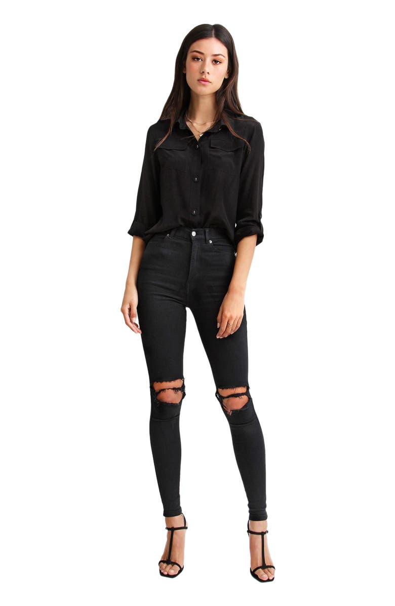 Belle & Bloom Eclipse Rolled Sleeve Blouse, Main, color, Black