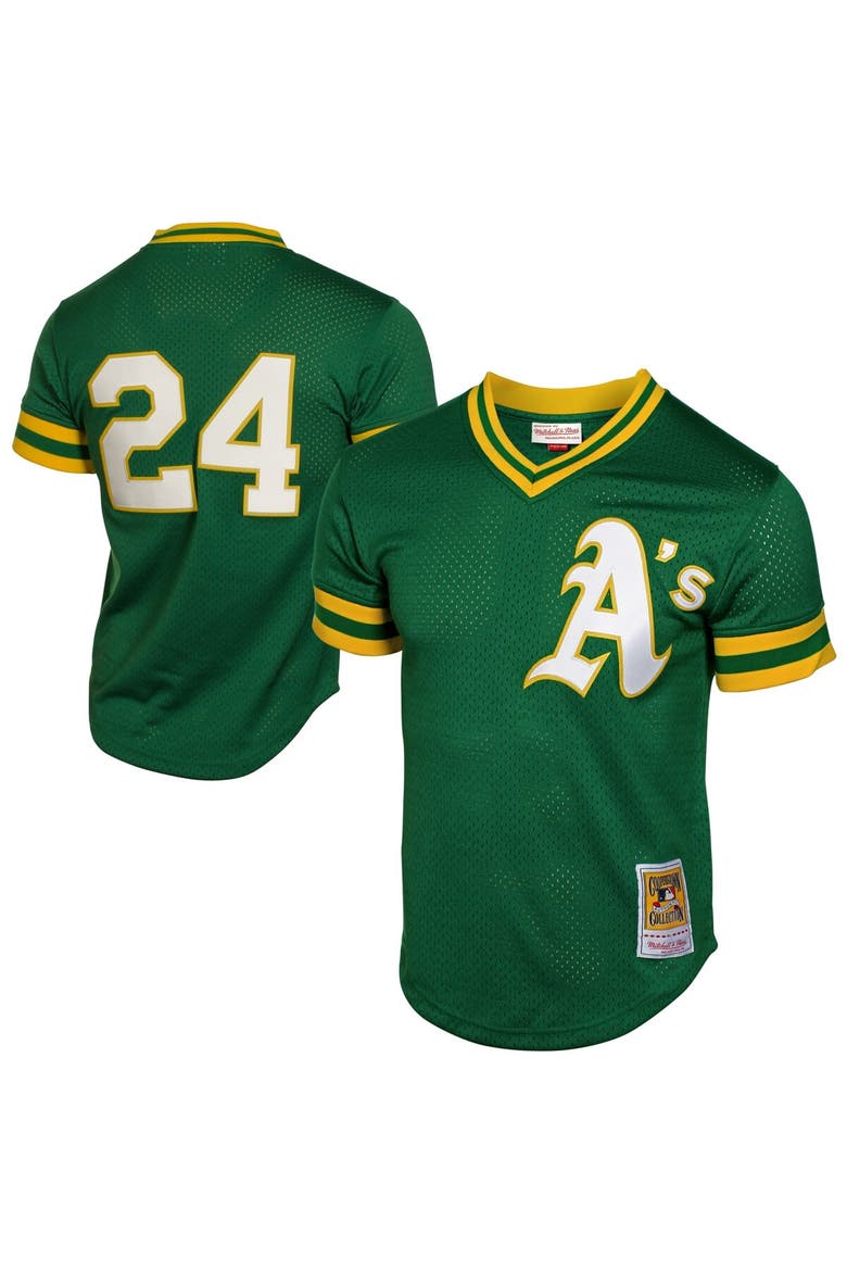 Men's Mitchell & Ness Rickey Henderson Green Oakland Athletics 1991 Cooperstown Mesh Batting Practice Jersey, Main, color, Green