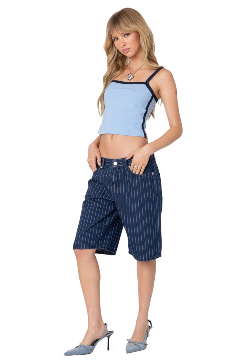 Pinstripe Denim Bermuda Shorts, Alternate, color, BLUE