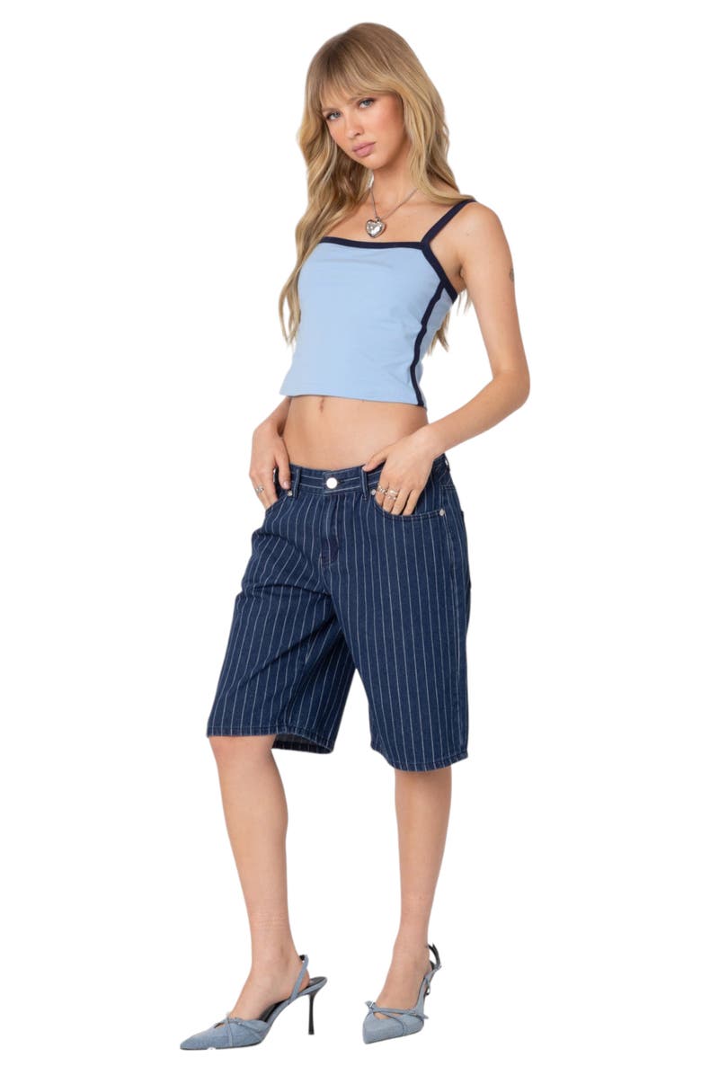 EDIKTED Pinstripe Denim Bermuda Shorts, Alternate, color,