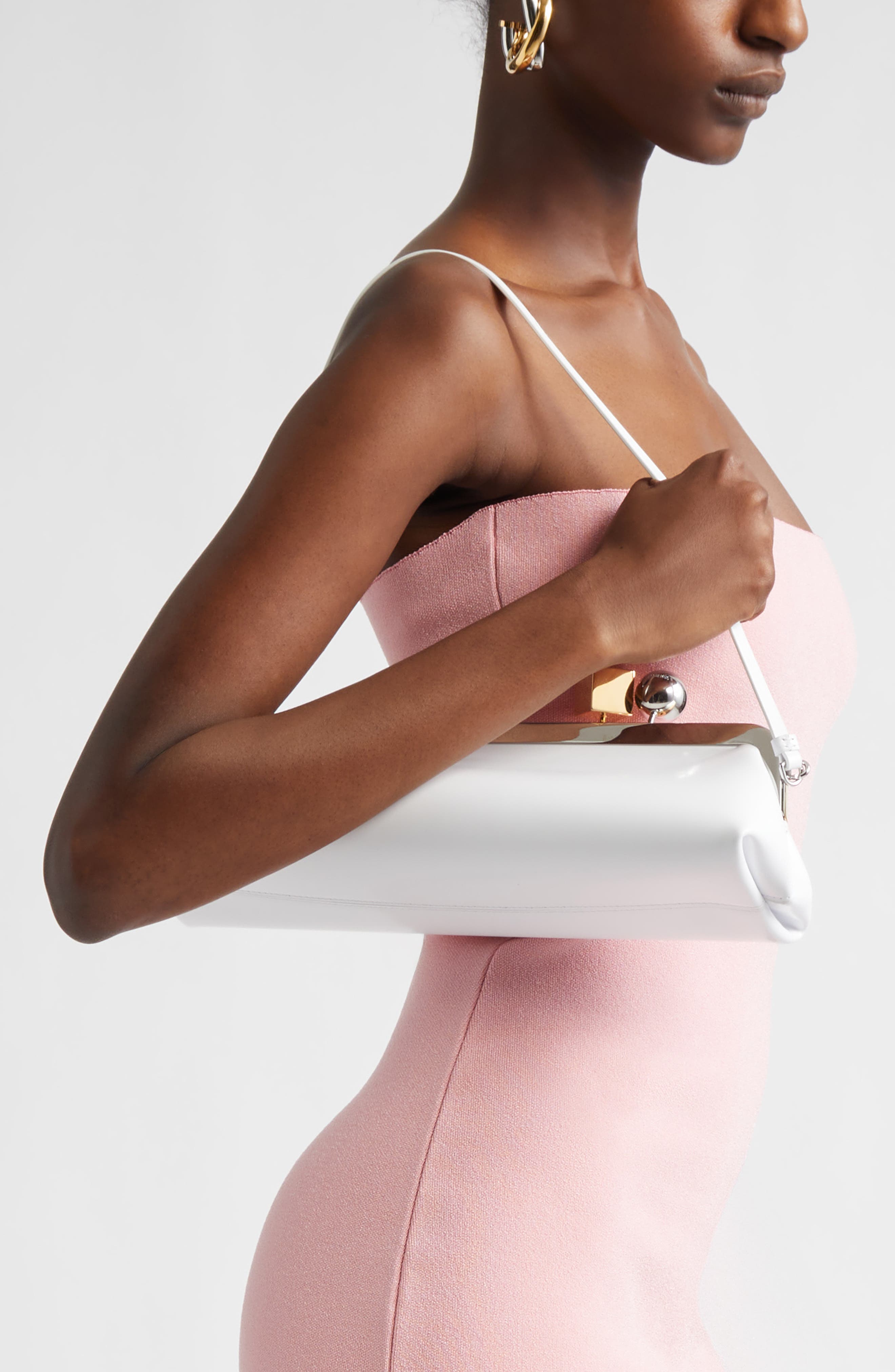 Jacquemus La Pochette Salon Patent Leather Clutch, Alternate, color, White 100