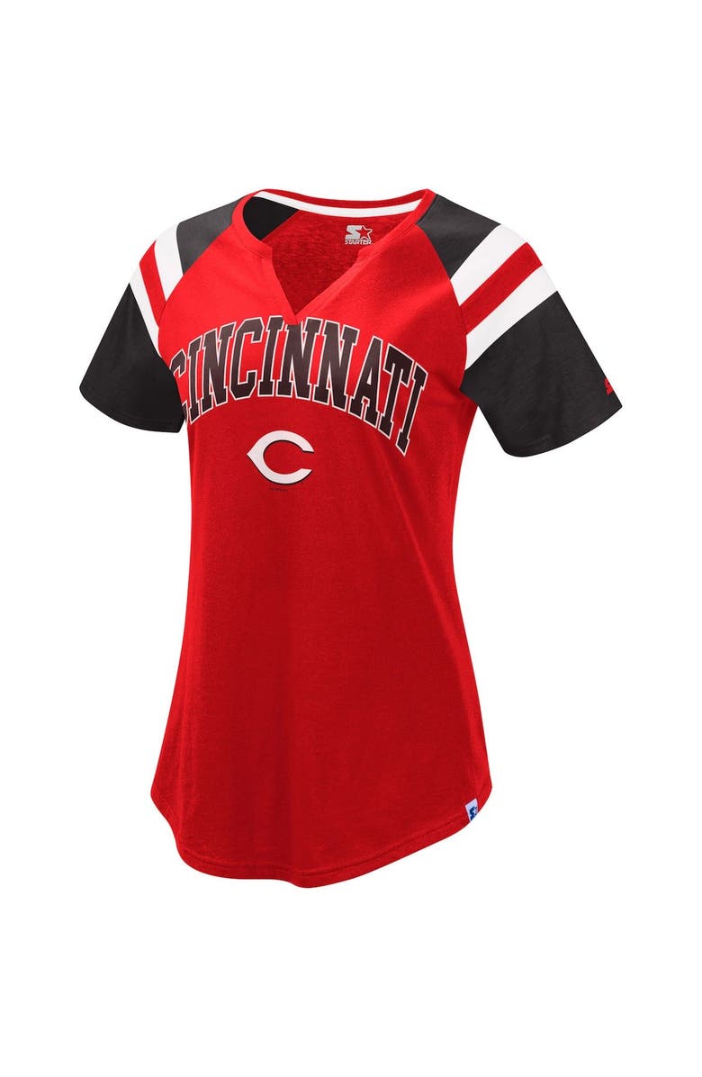 STARTER Women's Starter Black/Red Cincinnati Reds Game On Notch Neck Raglan T-Shirt, Main, color, 
