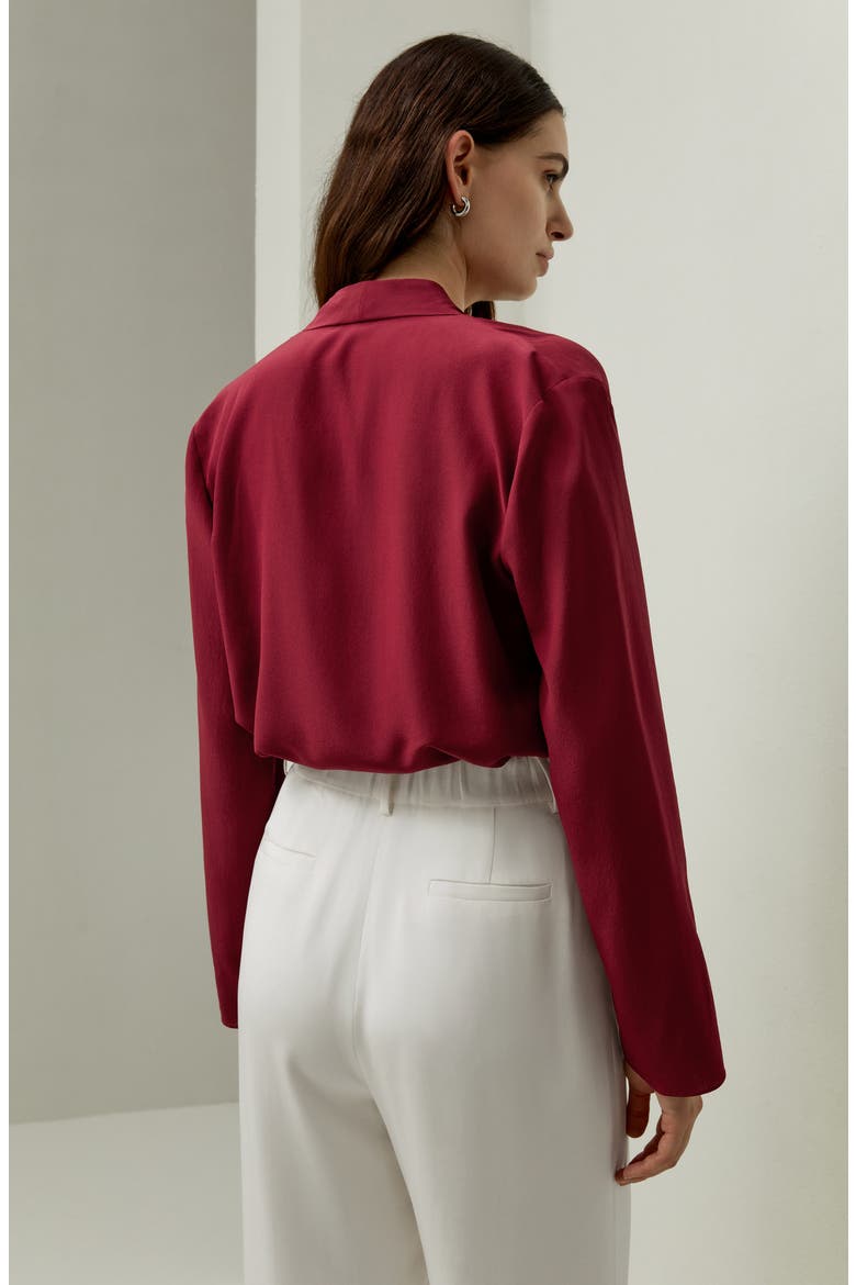 Women's Silk Crêpe de Chine Long Sleeve Blouse, Alternate, color, Cherry Red