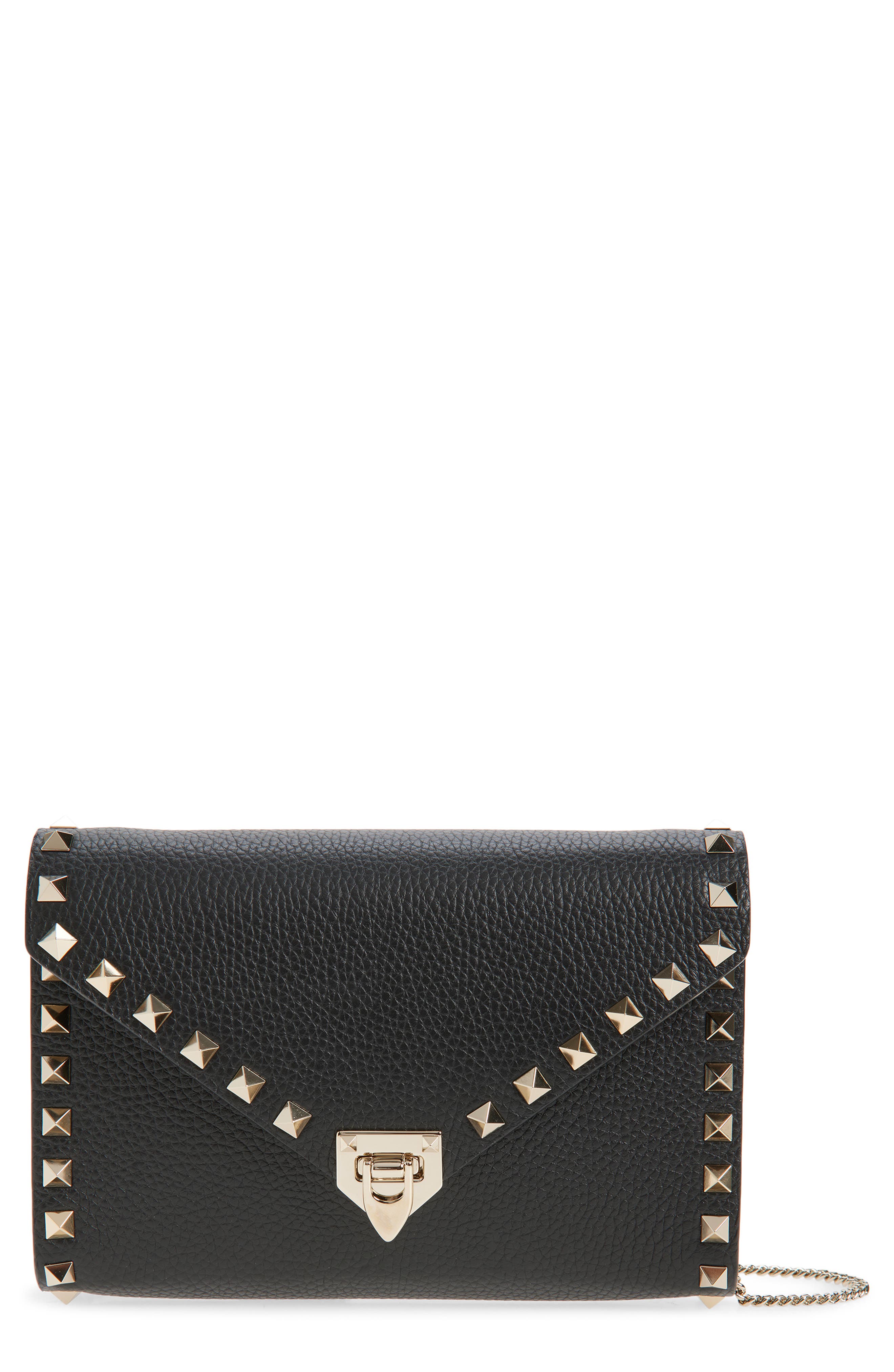 Valentino Garavani Mini Rockstud Leather Shoulder Bag, Main, color, Black
