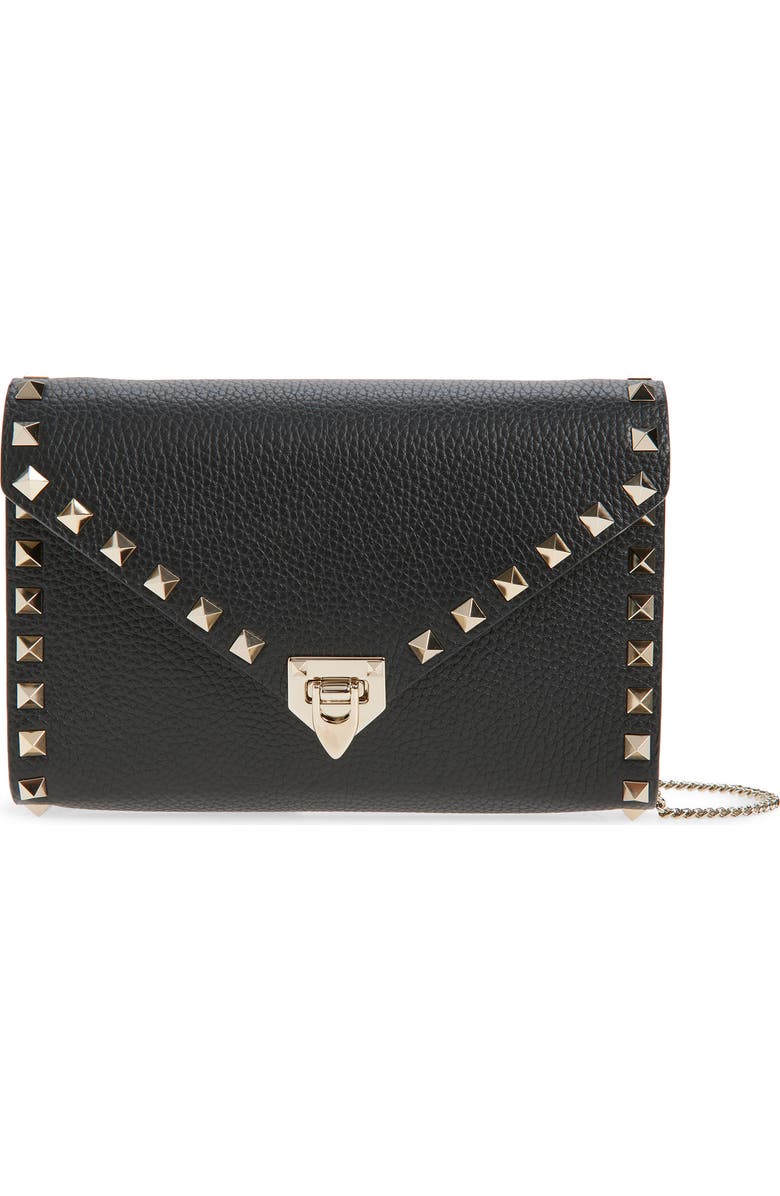 Valentino Garavani Mini Rockstud Leather Shoulder Bag, Main, color, Black