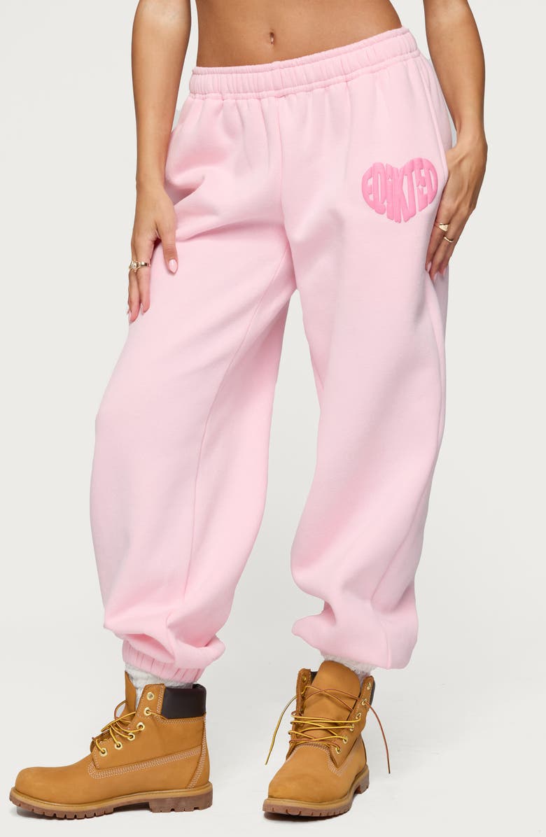EDIKTED Major Love Logo Sweatpants, Main, color, Light-Pink