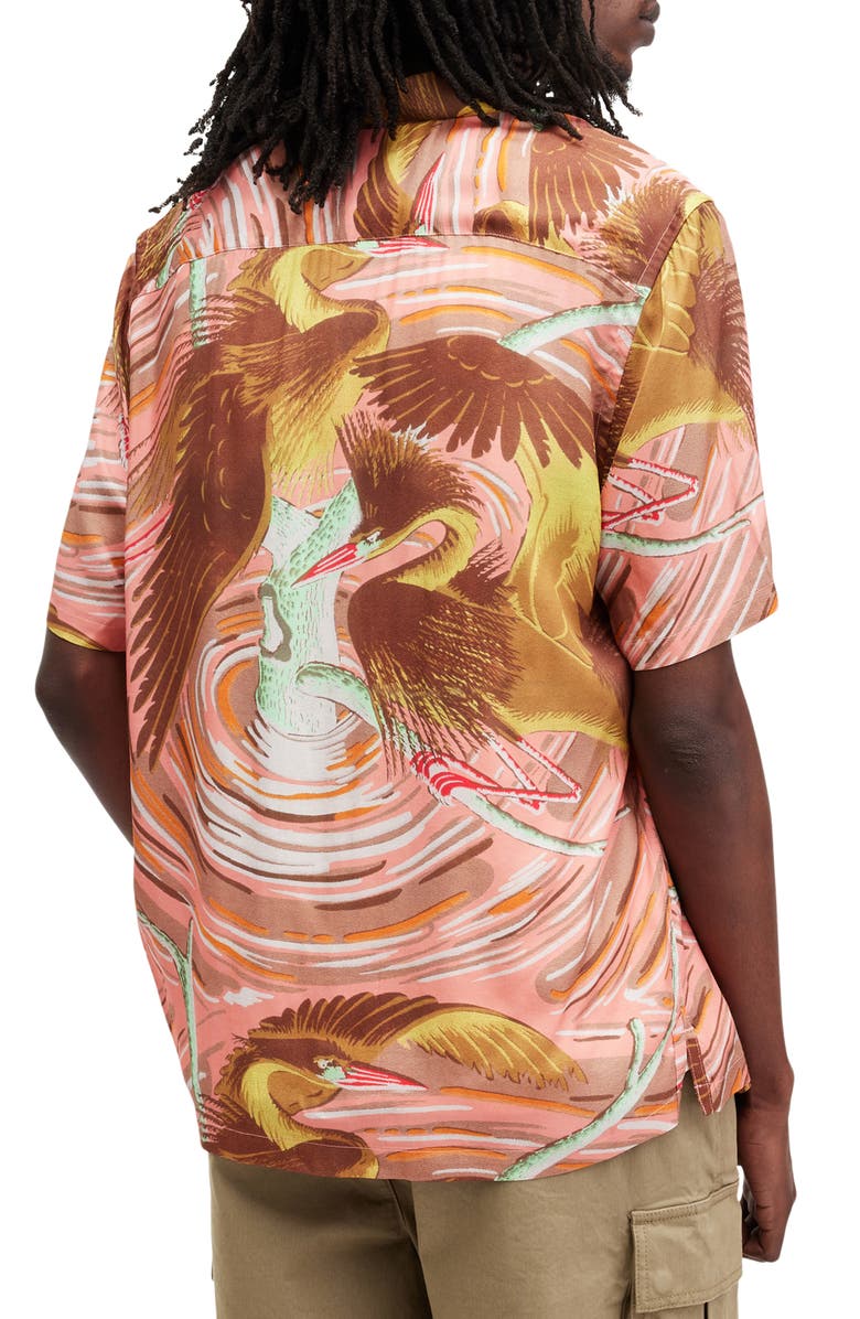 AllSaints Matsuri Short Sleeve Camp Shirt, Alternate, color, Paradise Pink