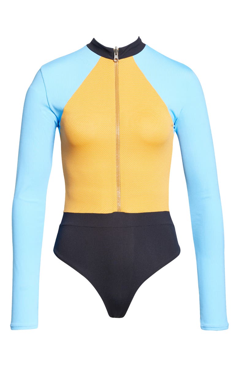 Maaji Stone Blue Jacqueline Reversible Long Sleeve One-Piece Swimsuit, Alternate, color,