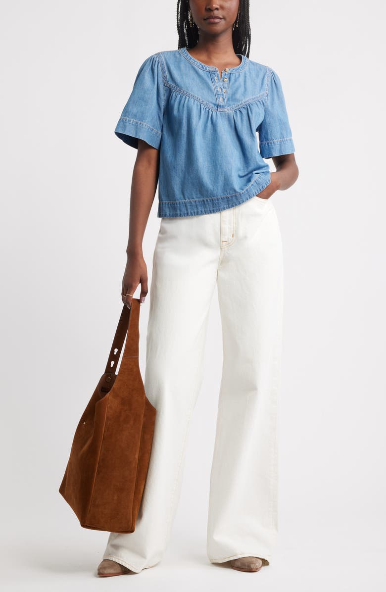 Treasure & Bond Shirred Short Sleeve Chambray Top, Alternate, color, 