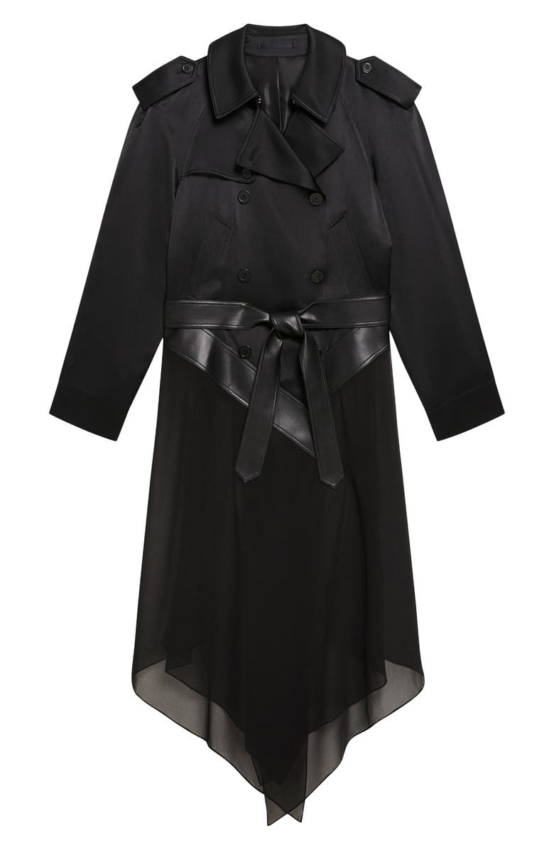 Helmut Lang Mixed Media Scarf Detail Silk Trench Coat, Alternate, color, Black