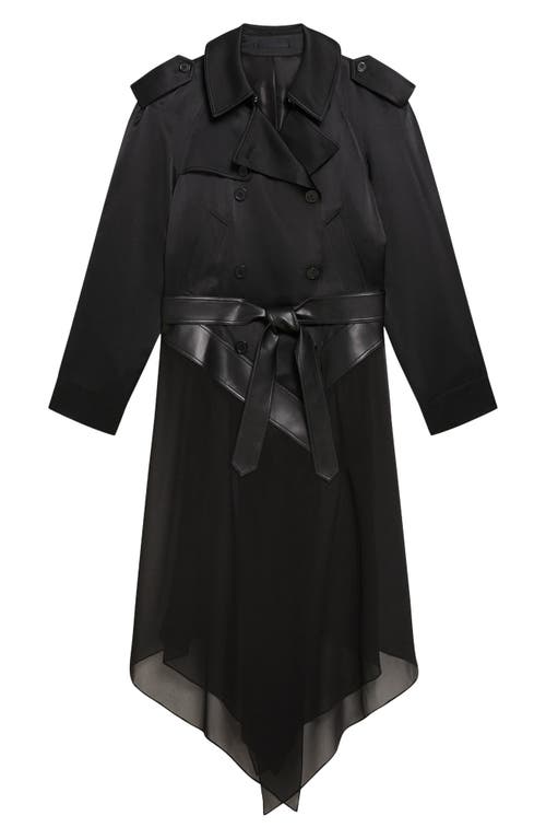 Helmut Lang Mixed Media Scarf Detail Silk Trench Coat In Black