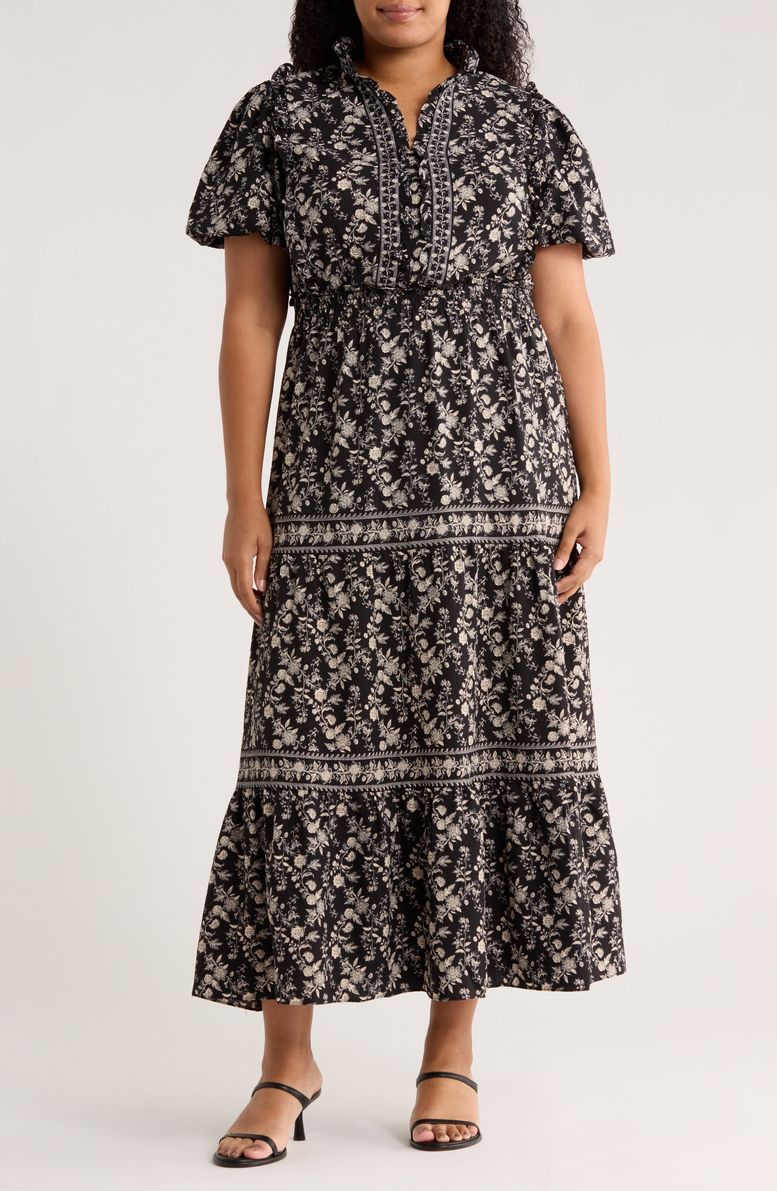 MAX STUDIO Bubble Sleeve Tiered Maxi Dress