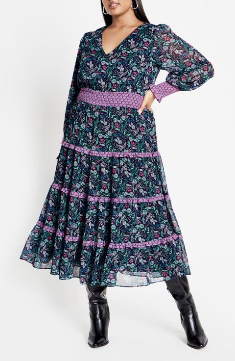 Ailani Floral Tiered Midi Dress (Plus)