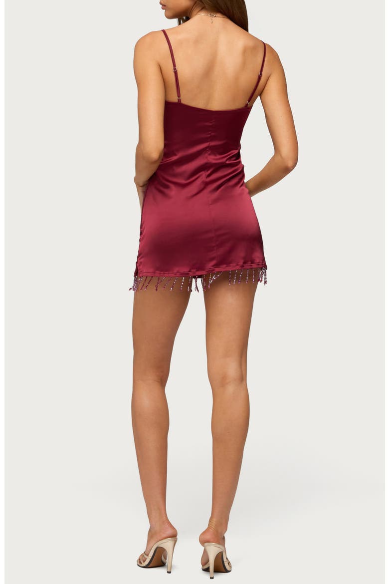 Floria Fringe Satin Effect Minidress, Alternate, color, BURGUNDY