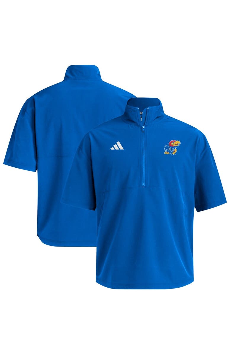 adidas Men's adidas  Royal Kansas Jayhawks Woven Quarter-Zip Short Sleeve Pullover, Main, color, Royal