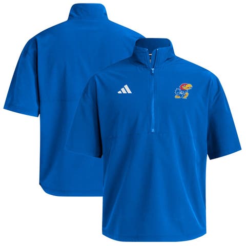 Men's adidas  Royal Kansas Jayhawks Woven Quarter-Zip Short Sleeve Pullover