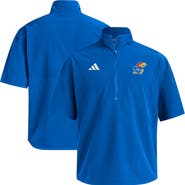adidas Men's adidas  Royal Kansas Jayhawks Woven Quarter-Zip Short Sleeve Pullover