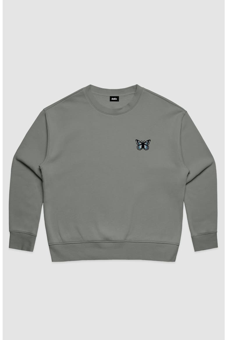 Butterfly Relaxed Fleece Crewneck Sweatshirt, Alternate, color, Shadow
