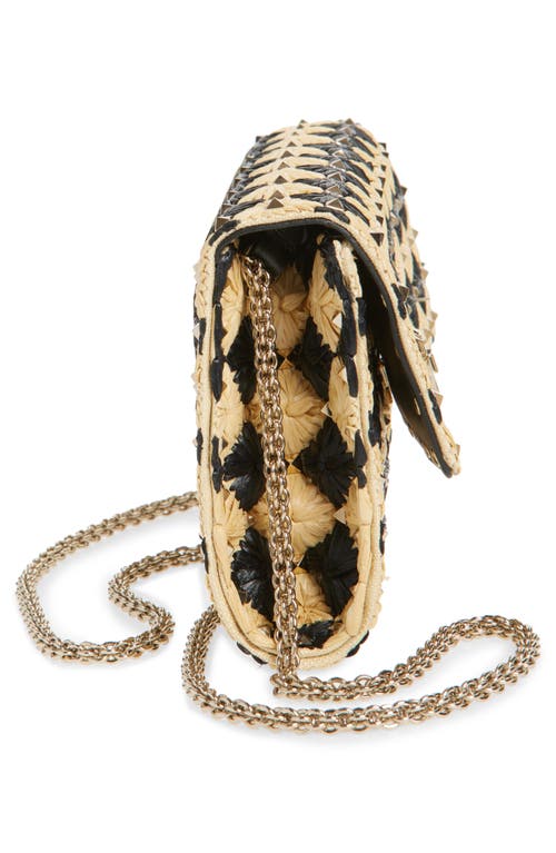 Valentino Garavani Rockstud Spike Check Raffia Shoulder Bag In Natural/black