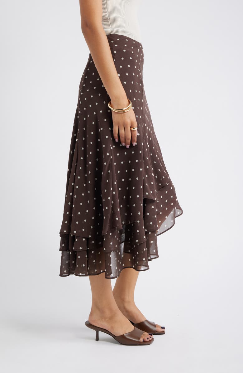 Open Edit Layered Asymmetric Chiffon Midi Skirt, Alternate, color, Brown Bea Dot