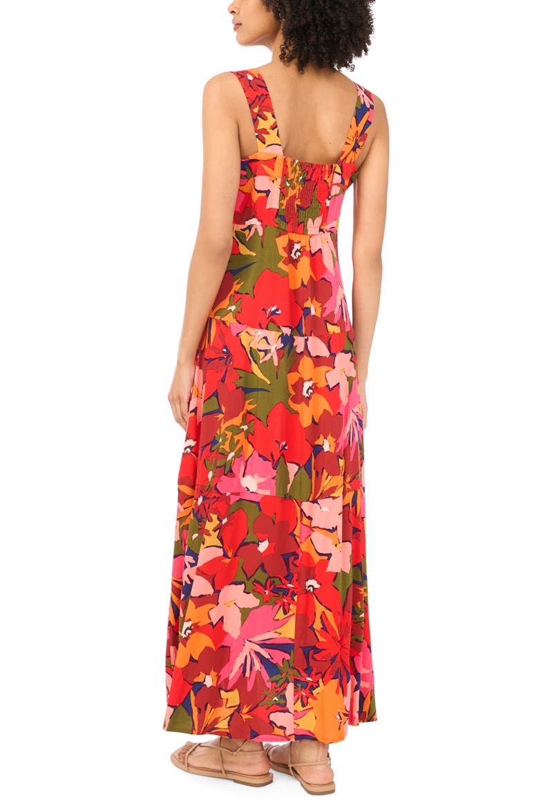 Printed Square Neck Maxi Sundress, Alternate, color, LOBSTER RED