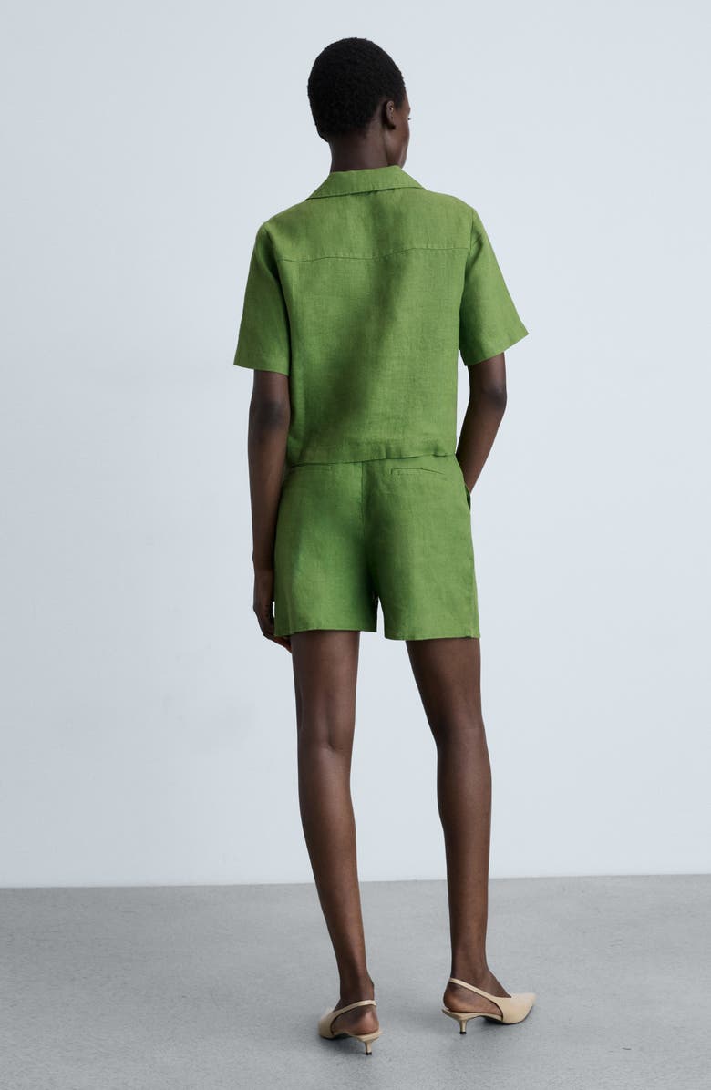 MANGO Belted Linen Shorts, Alternate, color, Green