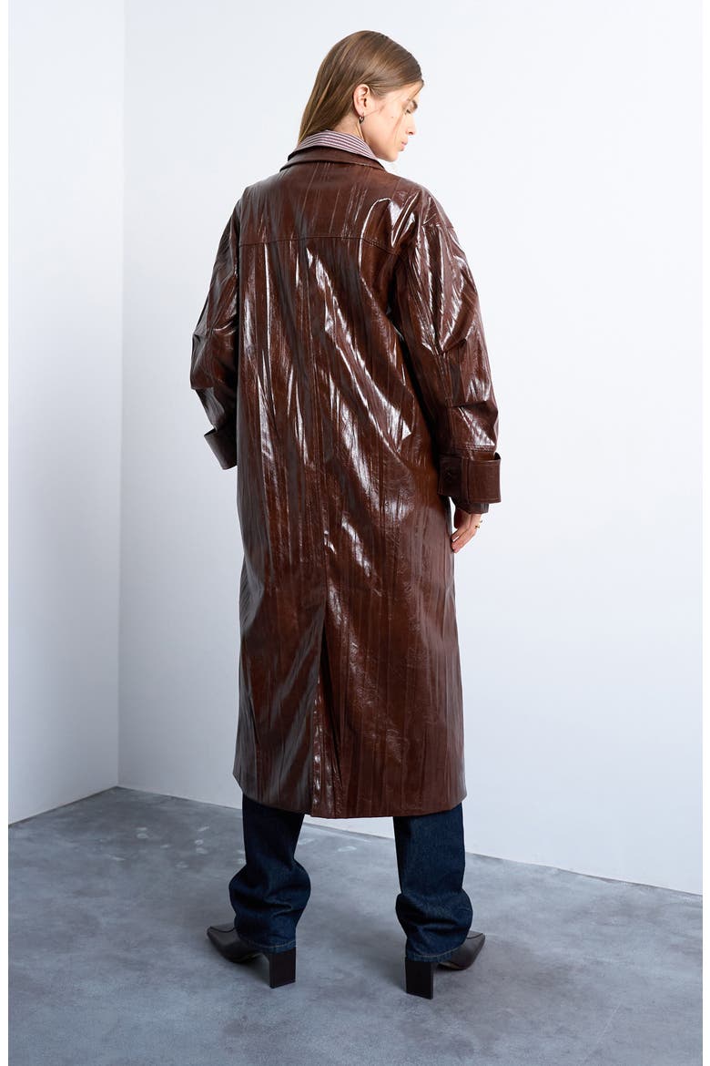 Faux Leather Trench Coat, Alternate, color, BROWN