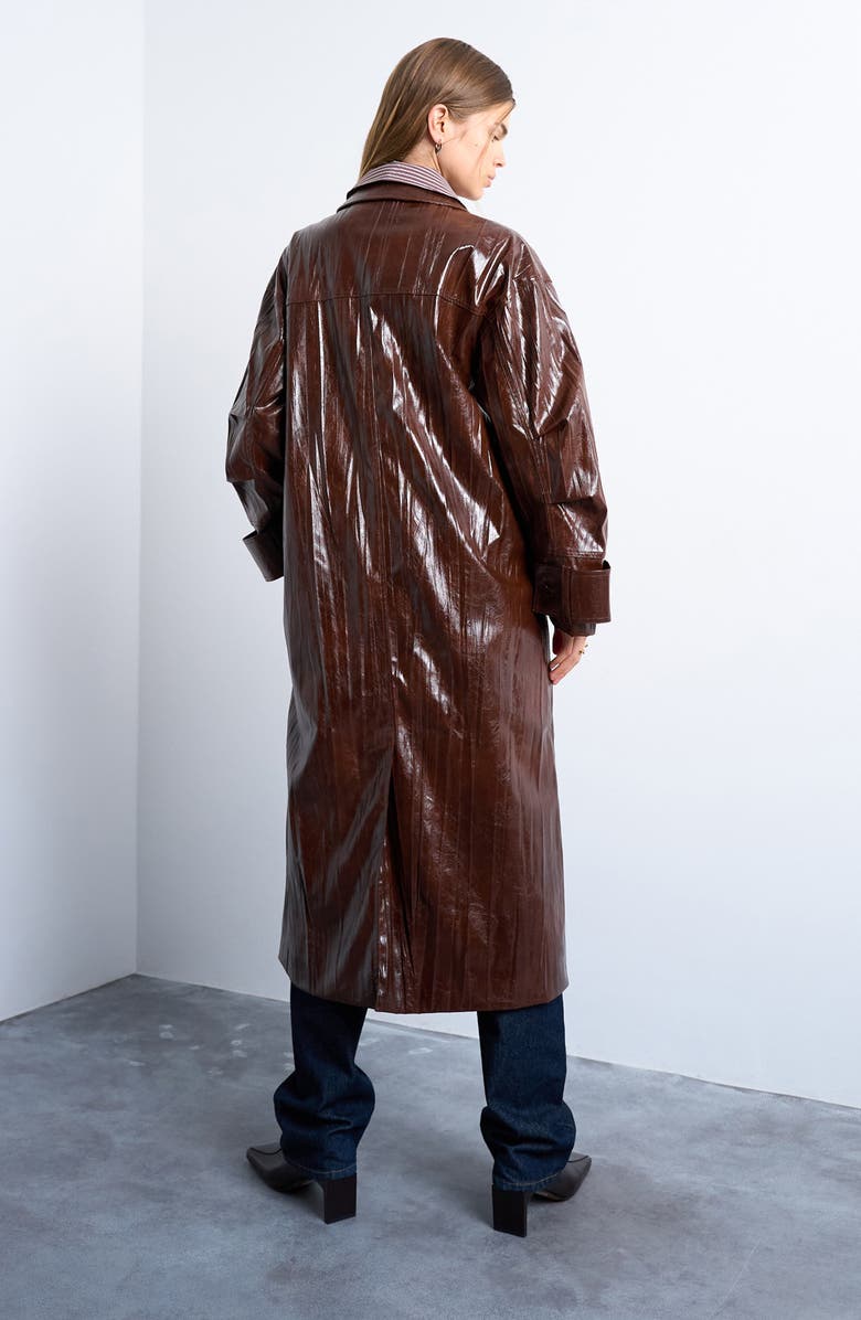 Topshop Faux Leather Trench Coat, Alternate, color, Brown