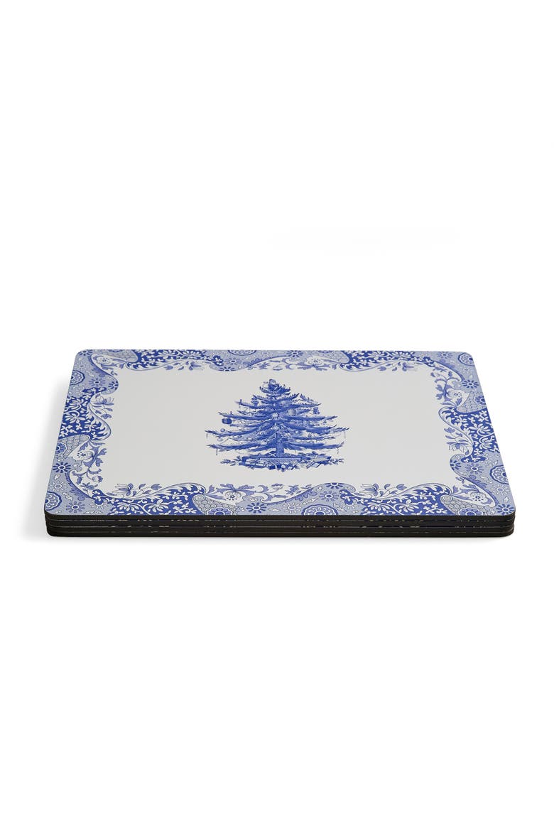 Blue Italian Christmas Set of 4 Cork Back Placemats, Alternate, color, Blue