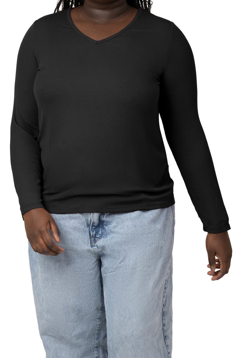 Rib V-Neck Maternity/Nursing Top, Main, color, BLACK