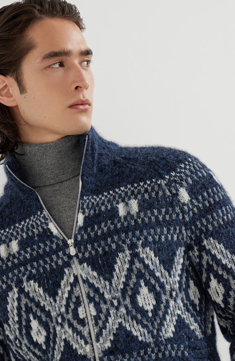 Brunello Cucinelli Jacquard cardigan, Alternate, color, Navy Blue