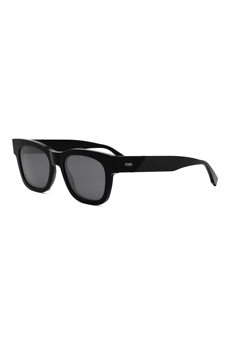 'Fendi Diagonal 51mm Square Sunglasses, Alternate, color, SHINY BLACK / SMOKE