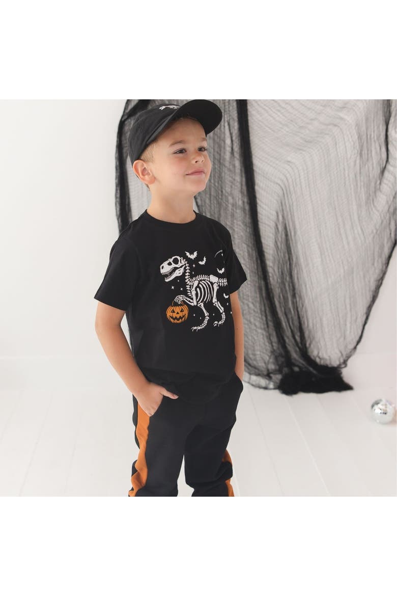 Dinosaur Skeleton Halloween Short Sleeve T-Shirt, Alternate, color, Black