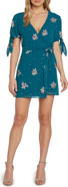 matty m. Tie Sleeve Embroidered Wrap Dress