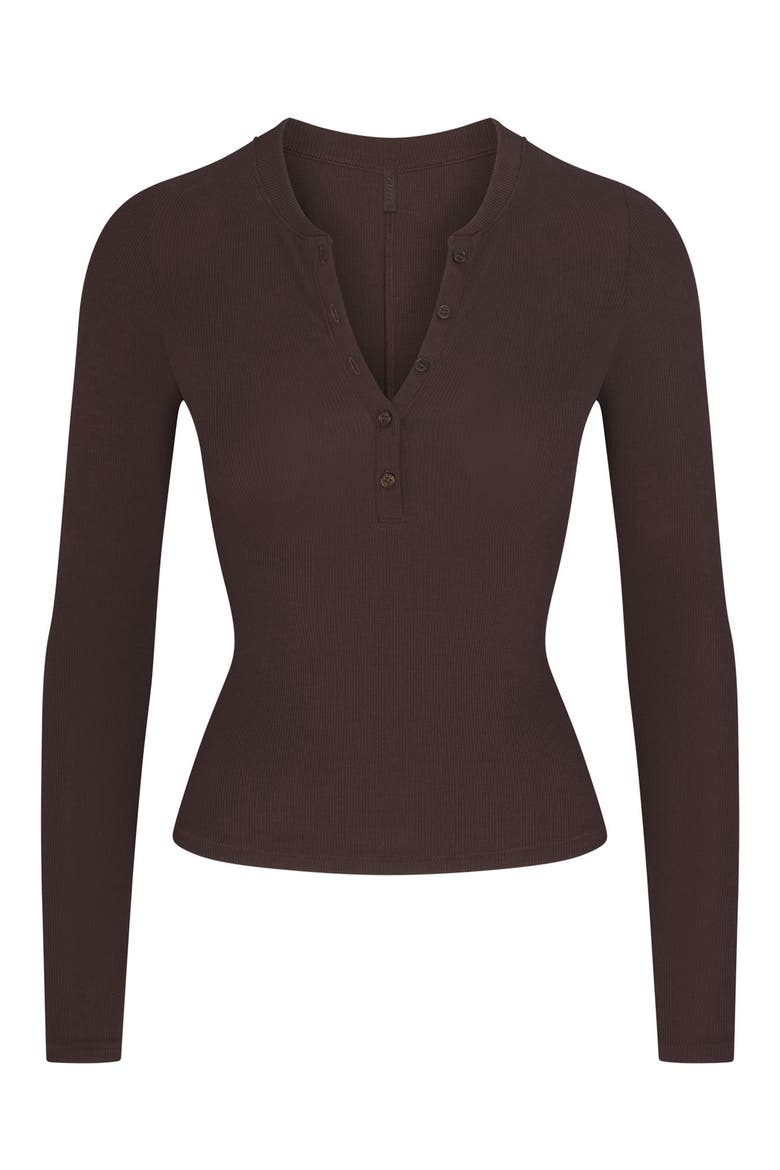 Cotton Rib Scoop Neck Henley, Alternate, color, ESPRESSO