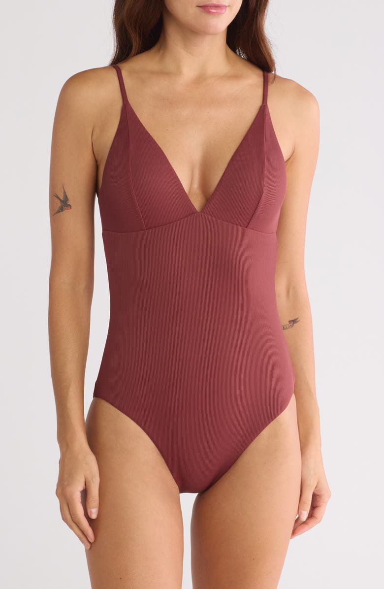 Becca V-Neck Underbust One Piece Swimsuit, Main, color, 