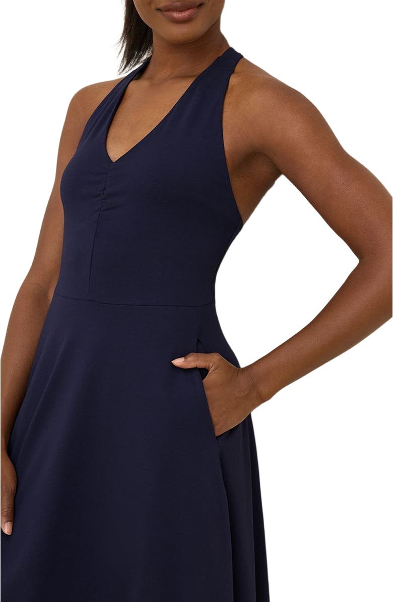 Pact Organic Cotton Fit & Flare Gathered Halter Dress, Alternate, color, Eclipse