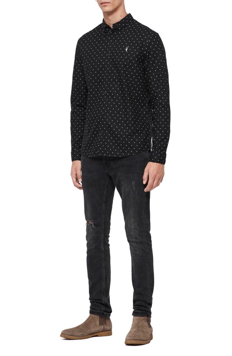 AllSaints Bethel Slim Fit Dot Flannel Shirt, Alternate, color, 