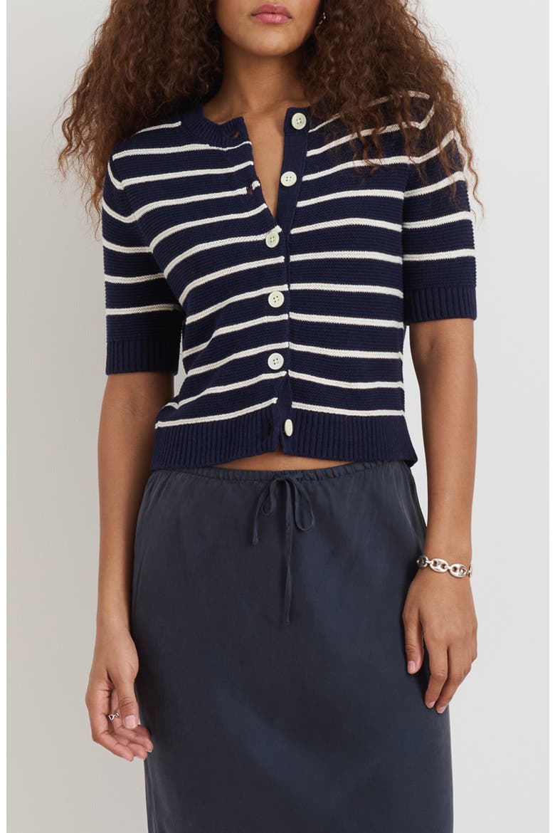 Elle Stripe Cotton & Linen Sweater, Main, color, NAVY NIGHT/ OFF WHITE