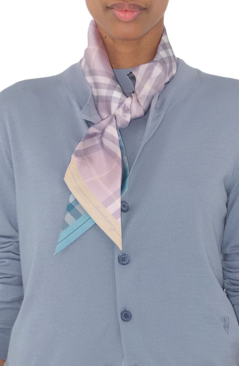 Burberry Check Silk Skinny Scarf, Alternate, color, Dawn/ Drizzle