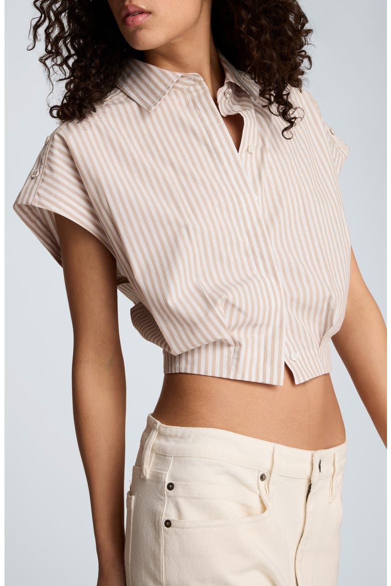 Stripe Crop Button-Up Shirt, Alternate, color, TLESSTAUP/ WHT